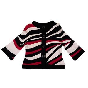 Chico's Azaria Cardigan Sweater Jacket Size 0 (4) Black White Red 3/4 Sleeve
